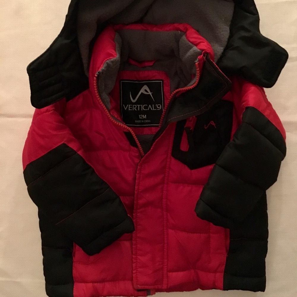 Boy’s 12 Months Red & Black Winter Coat Like New